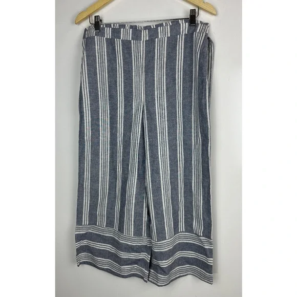 NWT Pink Rose Linen Cotton Wide Leg Pants Blue Striped Beachy Lagonlook Large - Picture 9 of 10